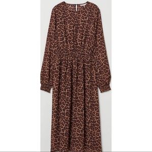 H&M Smocked Dress | Brown/Leopard Print | SZ 14